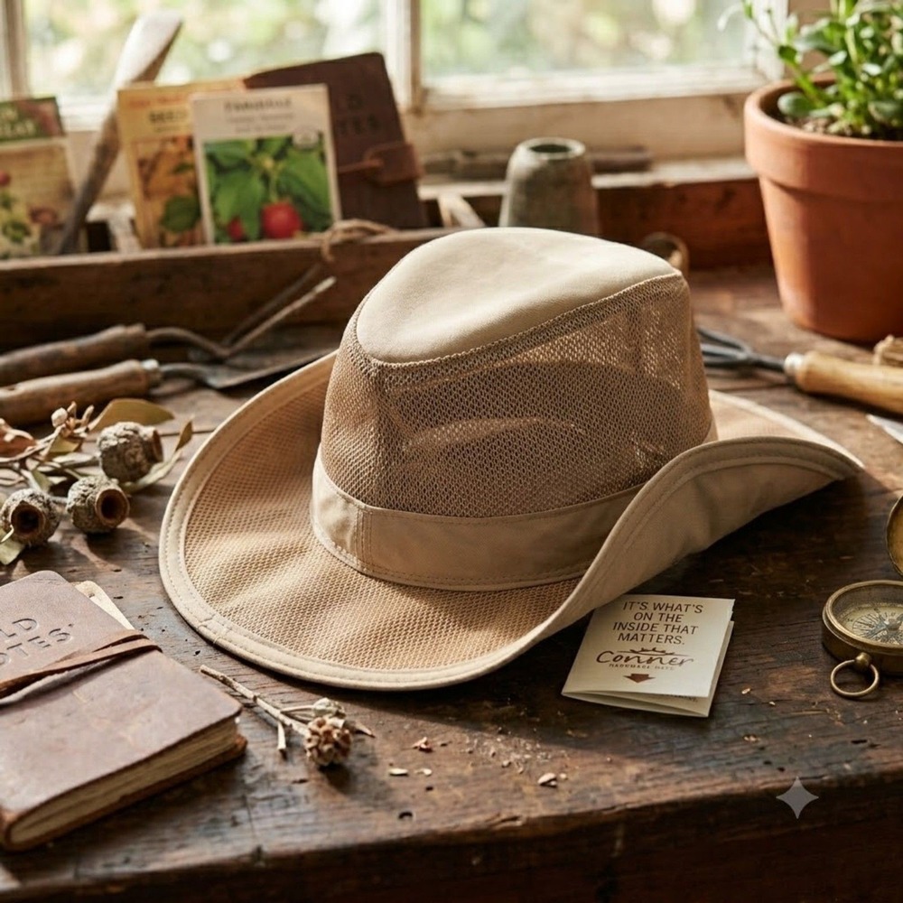 Conner Hat Airflow Safari Hat M Tan Organic Cotton Mesh Unisex UPF 50 Packable